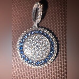 Vintage Sterling Silver pave Sapphire And CZ Round Pendant. EVil Eye So Pretty